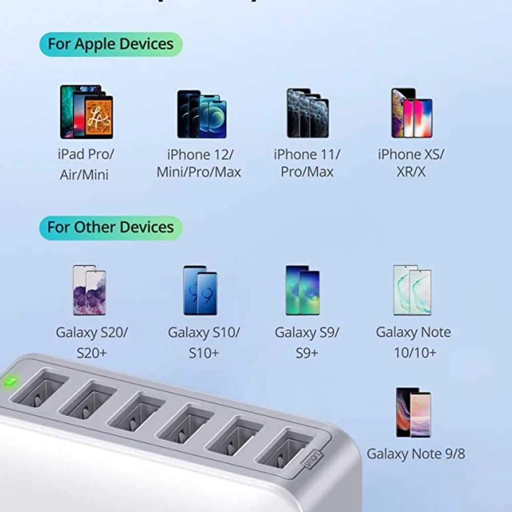 USB Charger 60W USB Charging Hub 12A 6-Port Desktop Station with Multiple Port